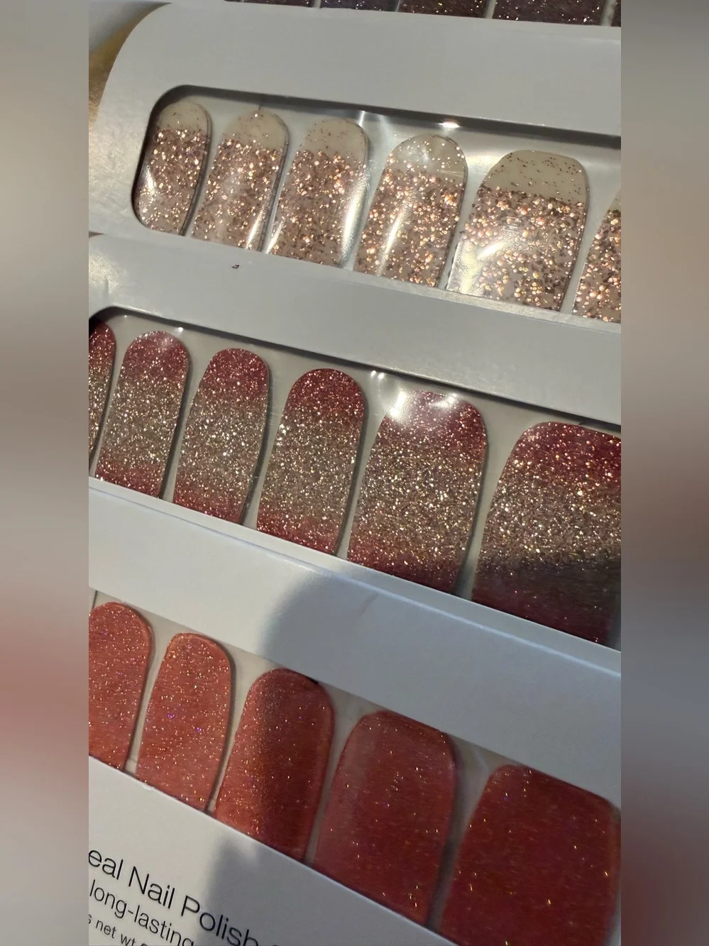 4 Color Street Glitter Nail Strips in Rose Gold, Coral & Champagne